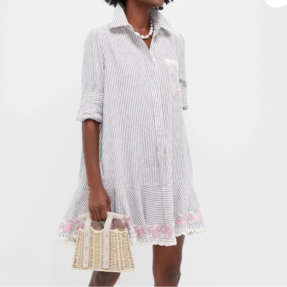 Tuckernuck Callahan Tan Striped Embroidered Floral Dress